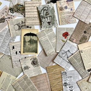 100 Mini PAPER Vintage Writing Old Objects Thick Paperboard Pieces - Antique Paperboard Pieces - Perfect for Scrapbooking, Journals!  #C01