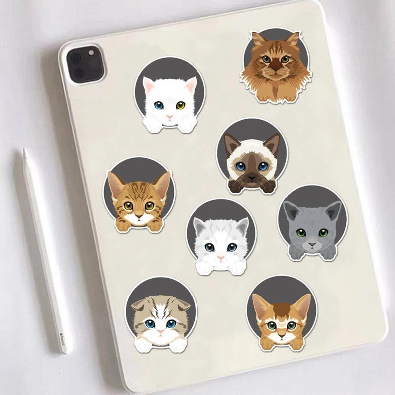 24 Peeping Cat Face Stickers - Random Cartoon Cat Faces - Great for ...