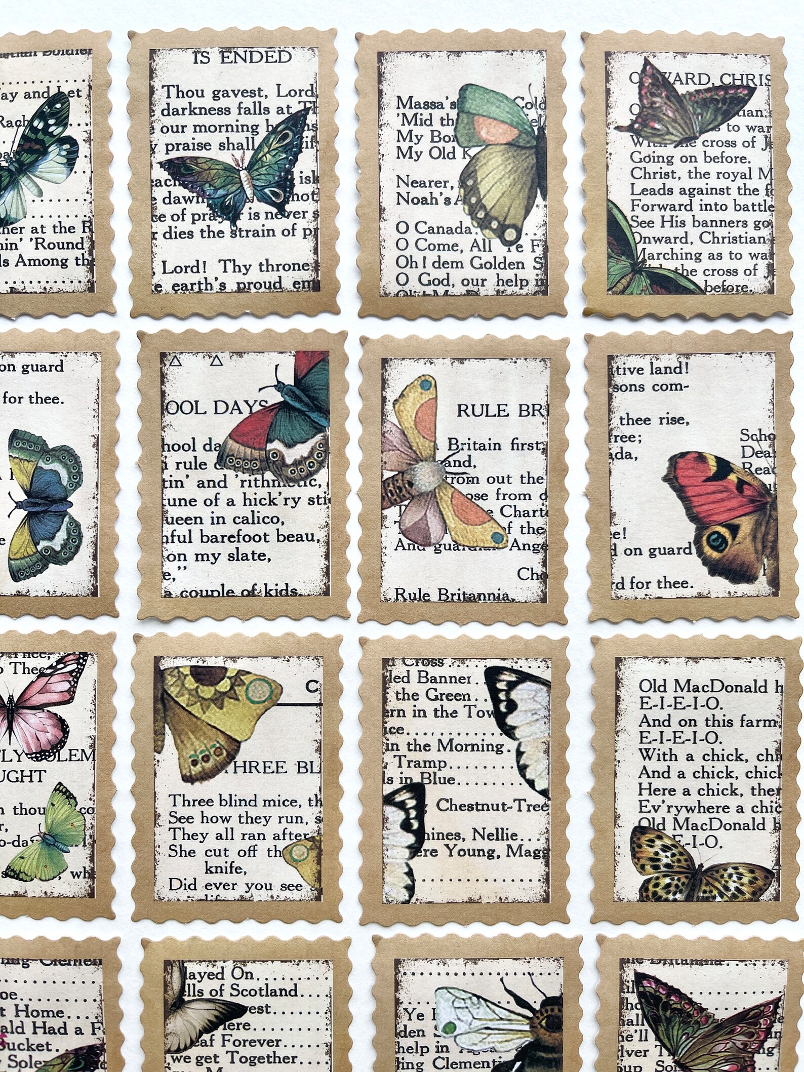 25 Vintage Butterfly Stamp Stickers - Beautiful Weathered Butterfly ...