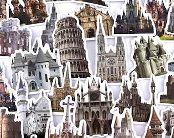 50pcs European Castle Church Stickers, Famous Landmarks, For Crafting and More!  #0038