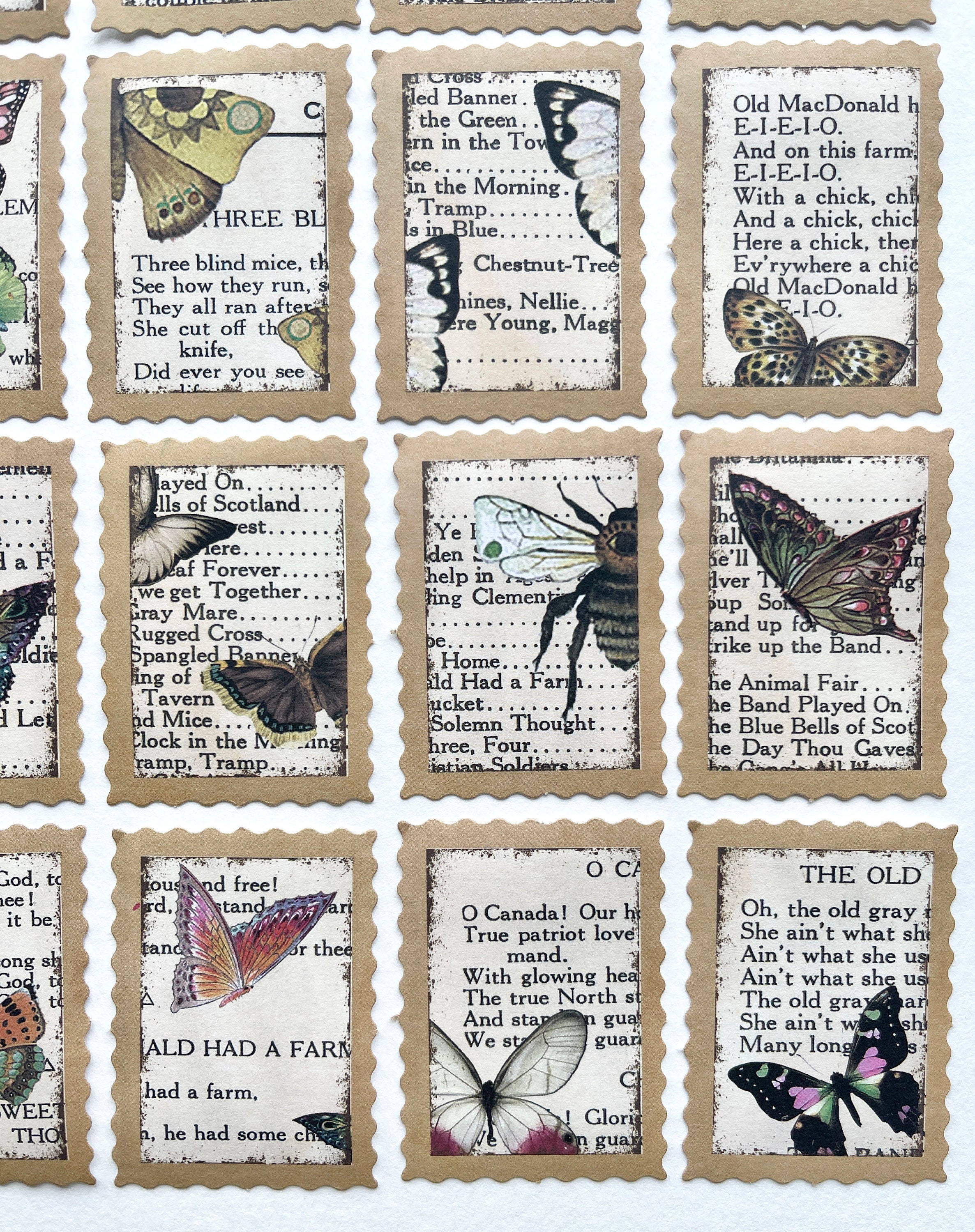 25 Vintage Butterfly Stamp Stickers - Beautiful Weathered Butterfly ...