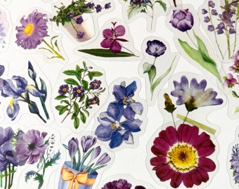 Purple Floral Botanical Stickers - Translucent Flower Stickers - For Crafts, Journals, and More!  #0111B
