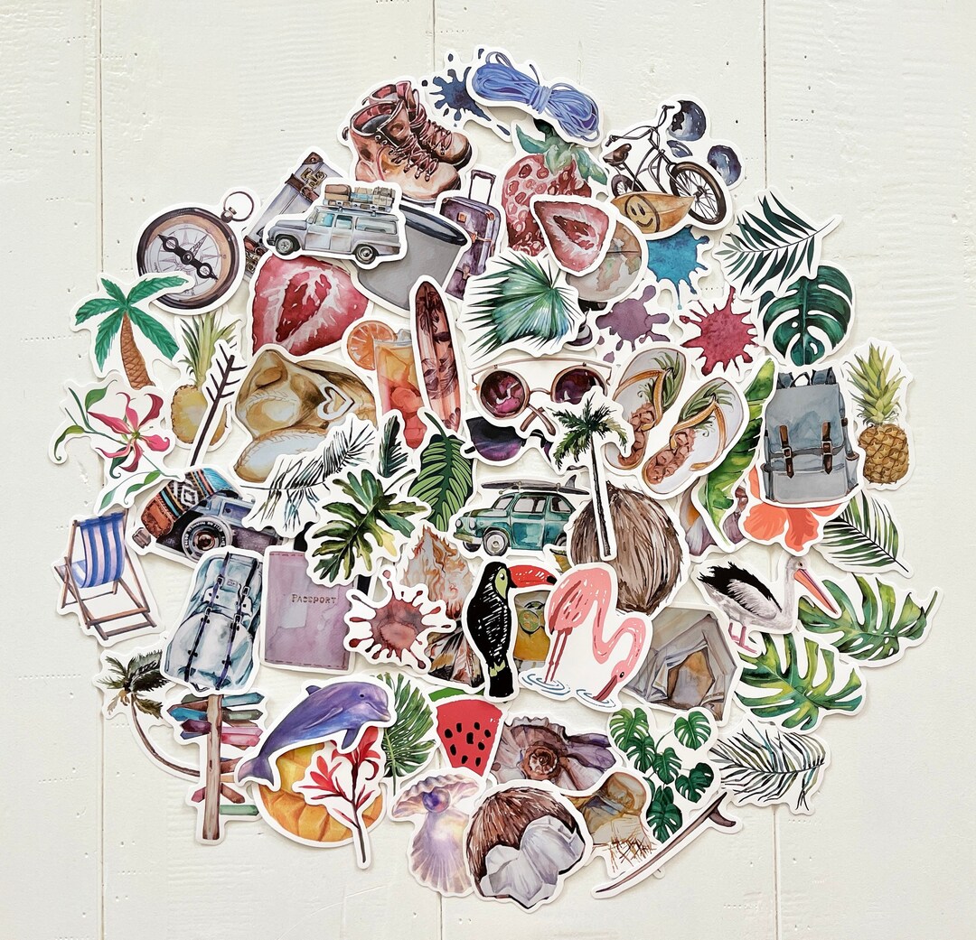 60pcs Vintage Beach Stickers - Island Ocean Travel Designs - for Crafts ...