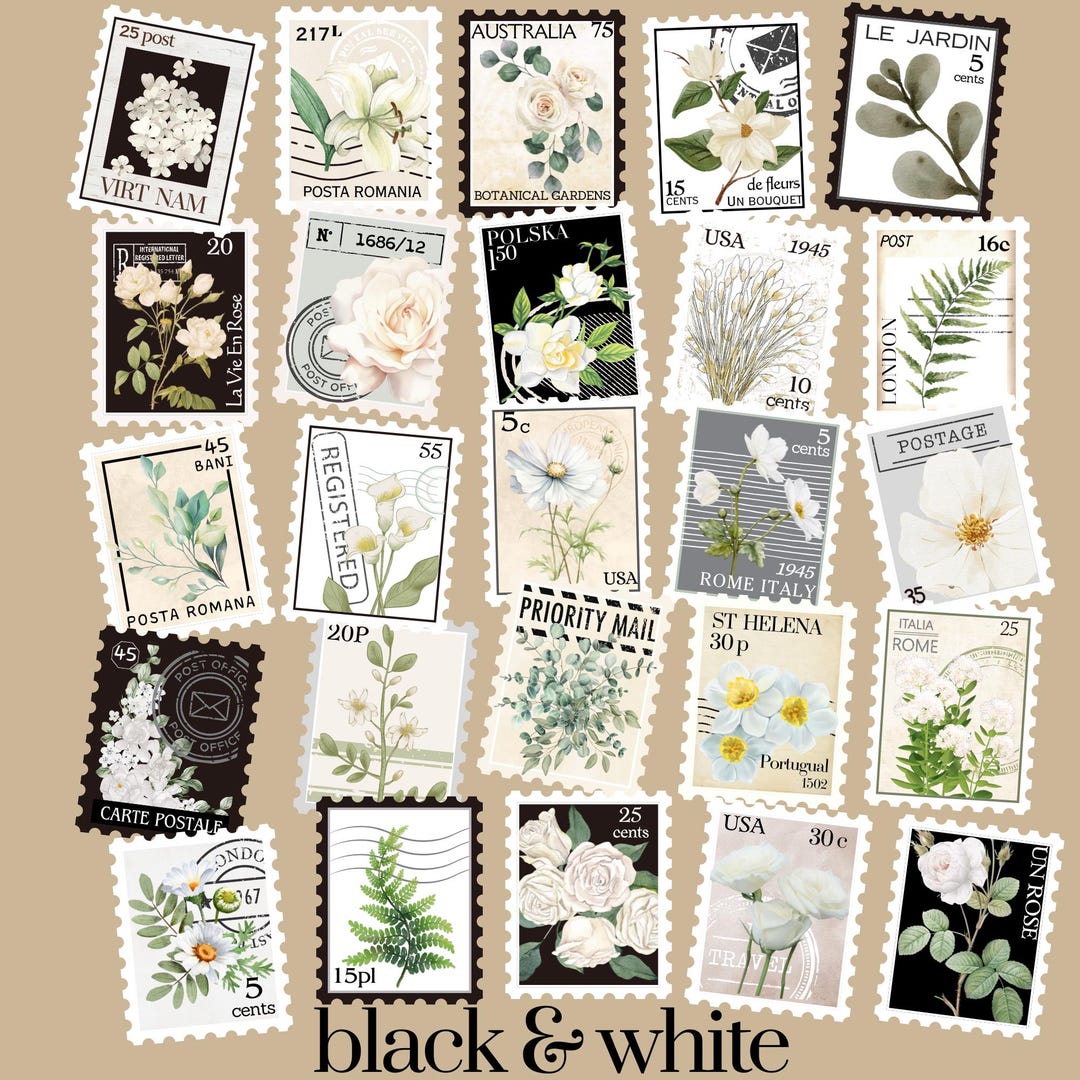 25pcs Vintage Flower Stamp Stickers, 5 Different Floral Colors, NOT ...