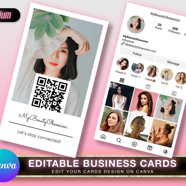 Instagram Business Card, Editable Business Card Template, Canva, Small Business Ig, Qr Code Stand, QR Code Sign, Small Business Sign, Social