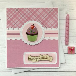 Gelukkige verjaardagskaart, plakboekkaart, cupcake