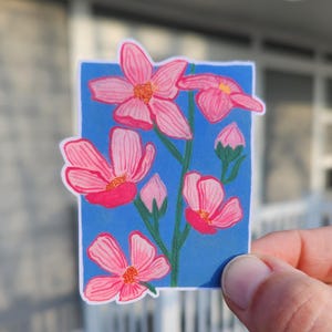 pink wildflower sticker, pink flower sticker, painted flower sticker, stickers, sticker floral, pink sticker, small sticker, sticker for water bottle, sticker for laptop, sticker for computer, waterproof sticker, vinyl sticker, artist sticker, wildflower, wildflower painting, etsy sticker shop, sticker shop, gift for her, gift for girl, sticker party favor, decal sticker, pink sticker, pink flower, pink floral, flower sticker, sticker flower, sticker floral