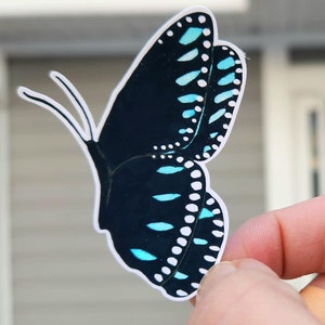 Blue & Black Butterfly Sticker: Waterproof Vinyl Decal