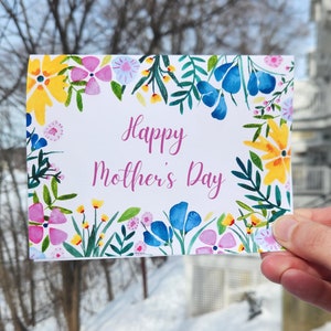 Floral Dia das Mães Aquarela feita à mão, cartão de dia das mães para esposa, cartão de flores em aquarela para mãe, cartão de dia das mães para filha flores
