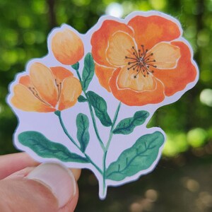 Oranje goudsbloemsticker 2 x 2", waterdichte sticker voor beker, mat of glanzend, goudsbloem wilde bloemsticker sticker oranje bloem schattig, vinyl