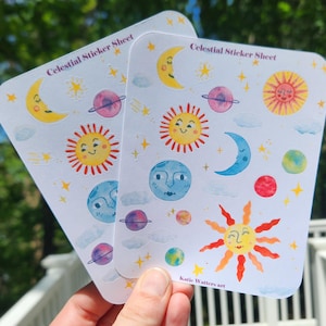 Celestial sun, ster en maan stickervel, stickervellen melkwegstelsel, stickers voor journaling, plannerstickers, bulletjournalstickers, sterren