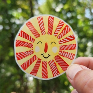 cute sun sticker, 2 x 2 inches, vinyl sun sticker, kawaii watercolor sun sticker,  Modern Sun, Vinyl Laptop Sticker, Summer Sun, smiling sun