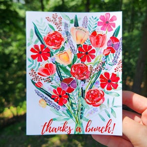 Carte de remerciement, bouquet de fleurs, carte de remerciement, carte de remerciement, mariage, carte de remerciement aquarelle bouquet de fleurs sauvages