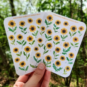 Hojas de pegatinas de girasol, hojas de pegatinas de acuarela para diario, paquete de pegatinas de girasol, pegatinas florales, pegatinas pintadas, pegatinas para planificador
