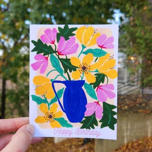 Botanische Geburtstagskarte, Sommer Geburtstagskarte Mädchen, Boho Blumen Geburtstagskarte, handgemachte Karte floral, Sommer Geburtstagskarte, lustige Karte für sie