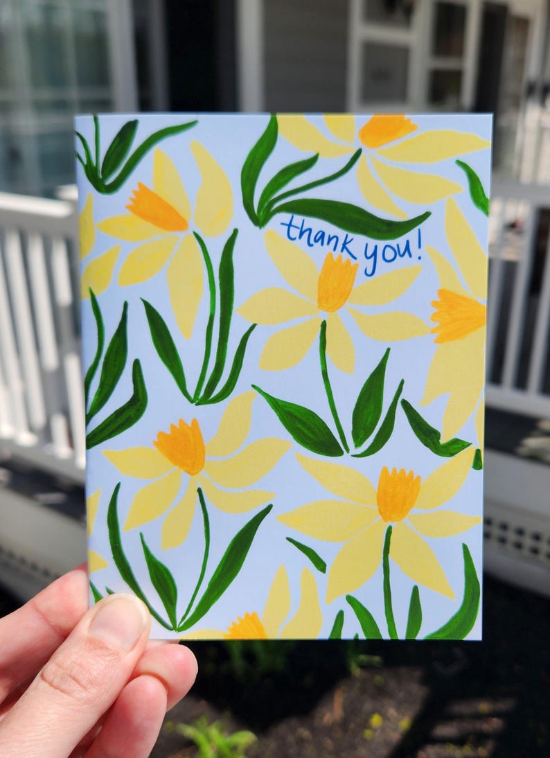 Painted Daffodil Thank You Card - Etsy