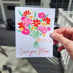 Love You Mom Watercolor Card Handmade Mother's Day Card Floral Flower ...