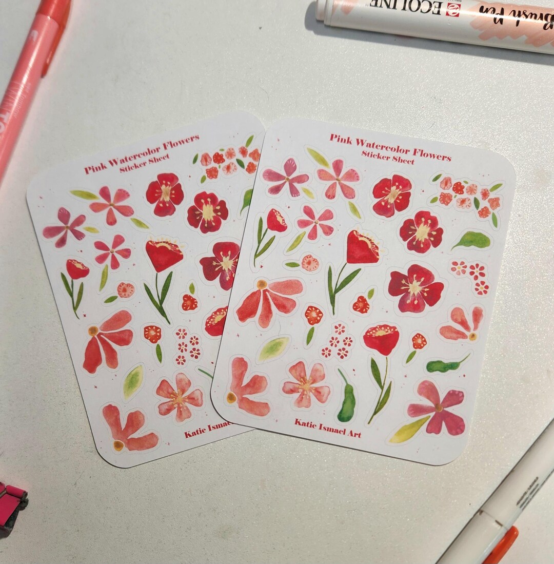 Watercolor Pink Flower Sticker Sheets: Journal Planner Stickers - Etsy