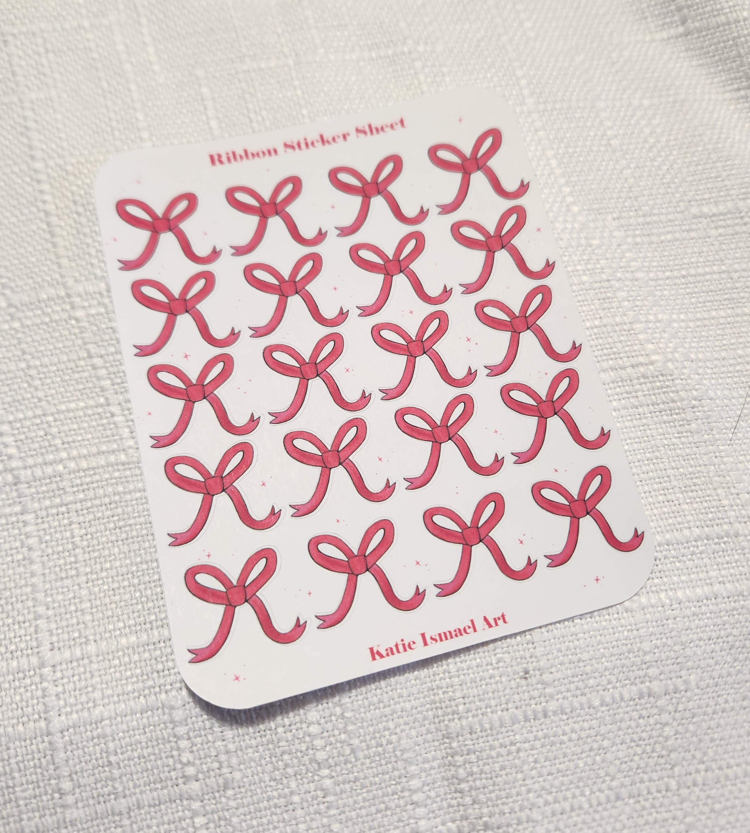 Pink Hair Ribbon Sticker Pink Ribbon Sticker Sheet, Valentine Ribbon Sticker Sheet, Rose Bow ...