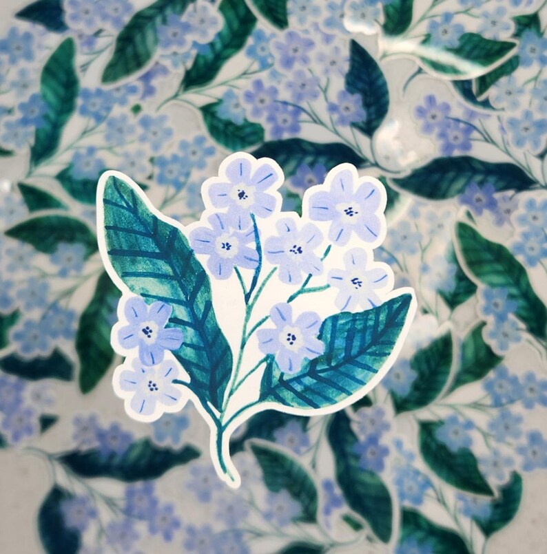 blue wildflower sticker, wildflower sticker cute, artist sticker, sticker for water bottle, sticker for laptop, decal sticker, vinyl sticker, blue flower sticker cute, flower sticker blue, flower sticker cute, sticker for laptop small flowers sticker