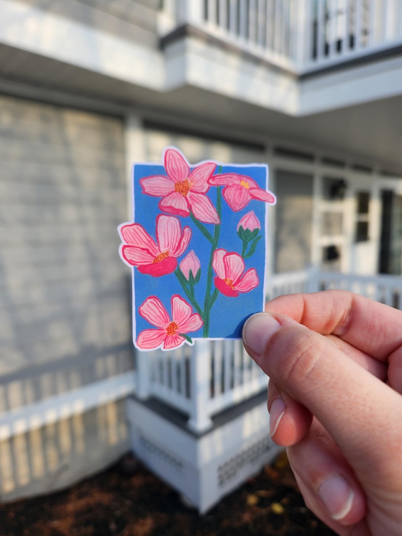 pink wildflower sticker, pink flower sticker, painted flower sticker, stickers, sticker floral, pink sticker, small sticker, sticker for water bottle, sticker for laptop, sticker for computer, waterproof sticker, vinyl sticker, artist sticker, wildflower, wildflower painting, etsy sticker shop, sticker shop, gift for her, gift for girl, sticker party favor, decal sticker, pink sticker, pink flower, pink floral, flower sticker, sticker flower, sticker floral
