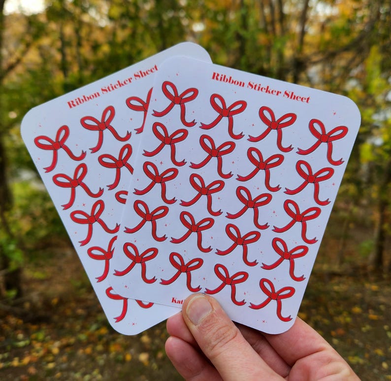 Red Ribbon Sticker Sheet, Holiday Ribbon Sticker Sheet, Christmas Bow ...