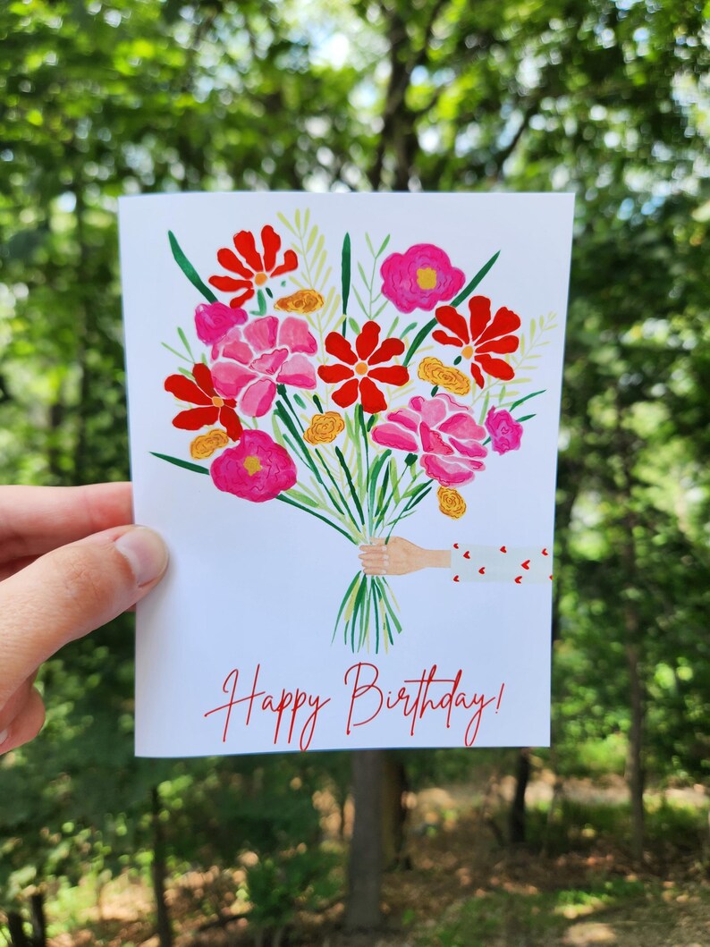 Watercolor Flower Bouquet Birthday Card - Etsy