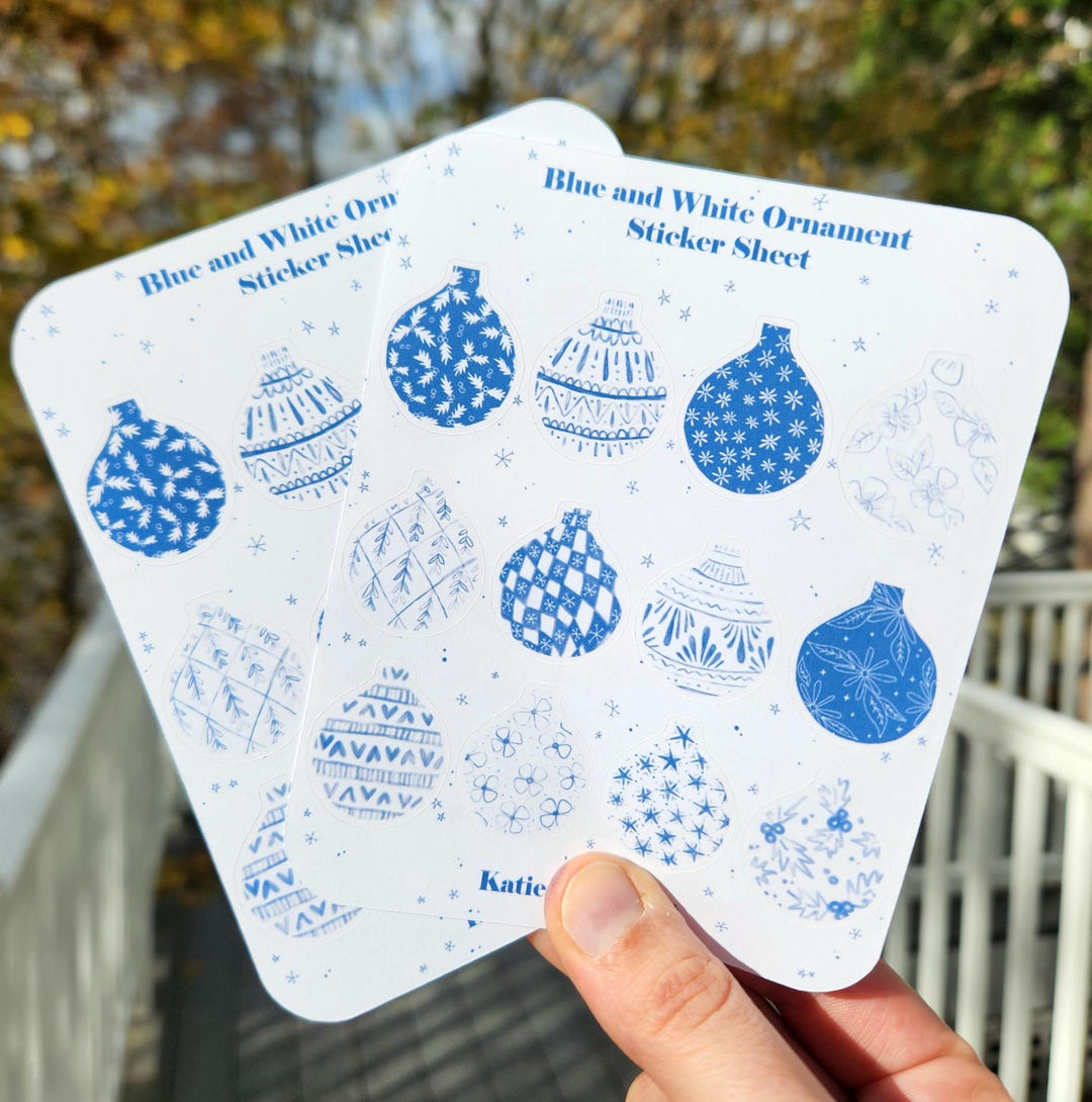 Christmas Ornaments Blue White Sticker Sheets, Ornament Stickers - Etsy