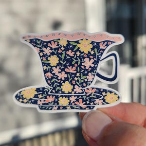 Blumen Teetasse Aufkleber, Teetasse Aufkleber, Teetasse wasserdichter Aufkleber für Tasse, Aufkleber für Laptop, Aufkleber Laptop, Vinyl-Aufkleber illustriert