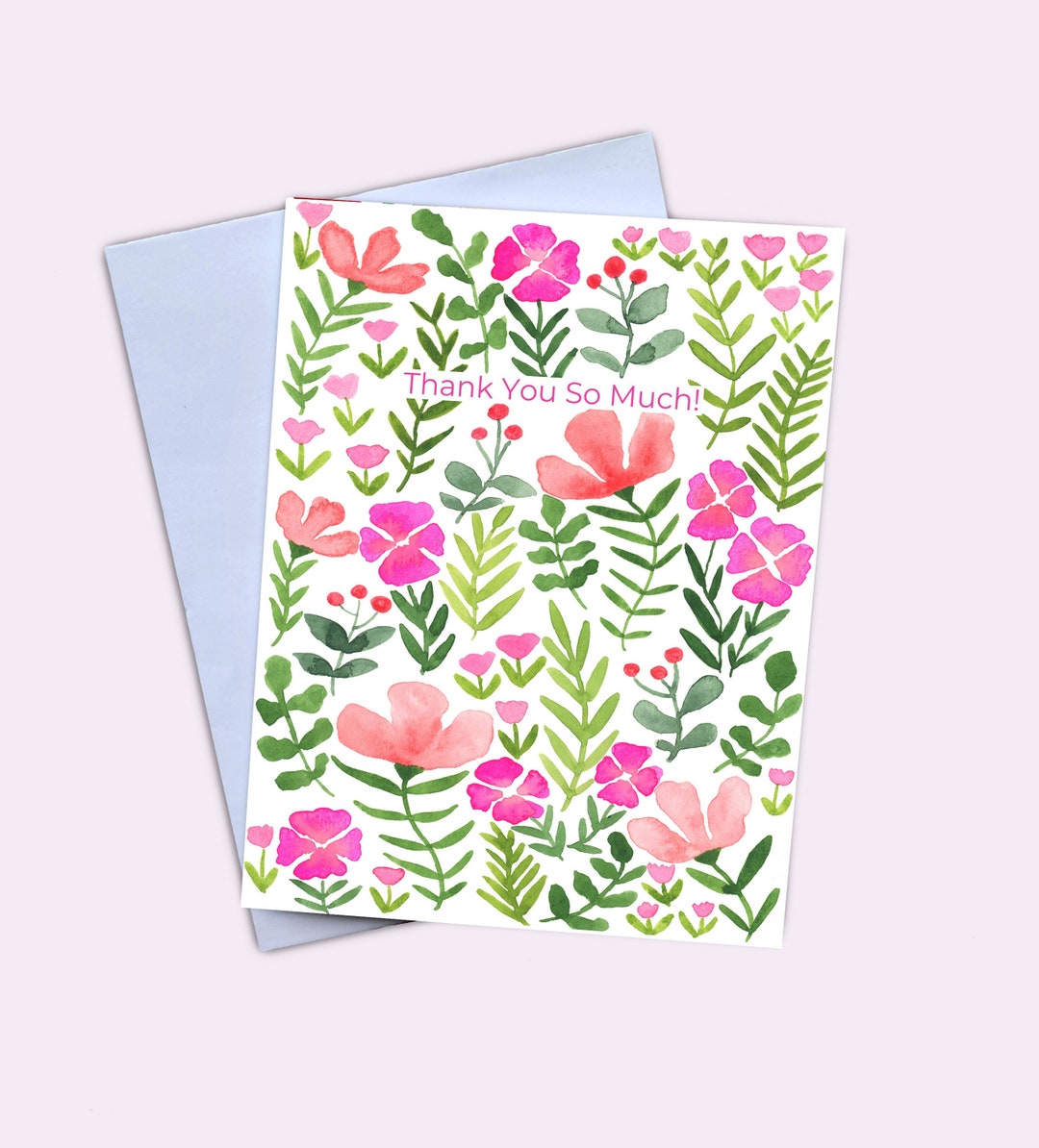 Pink Tulip Thank You Card, Pink Floral Thank You Note, Thank You Note