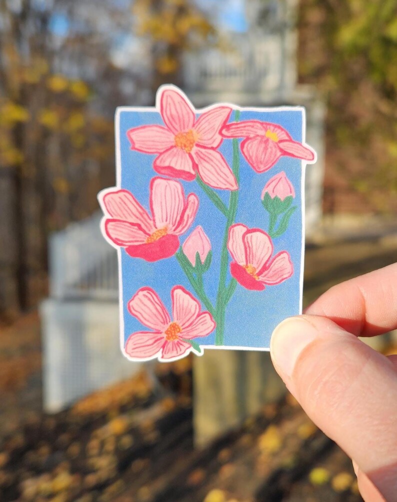 pink wildflower sticker, pink flower sticker, painted flower sticker, stickers, sticker floral, pink sticker, small sticker, sticker for water bottle, sticker for laptop, sticker for computer, waterproof sticker, vinyl sticker, artist sticker, wildflower, wildflower painting, etsy sticker shop, sticker shop, gift for her, gift for girl, sticker party favor, decal sticker, pink sticker, pink flower, pink floral, flower sticker, sticker flower, sticker floral