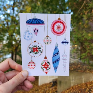 Cartes de Noël décoratives à l'aquarelle, jeu de cartes de vœux, carte de voeux de Noël, jeu de cartes de Noël peintes, carte de voeux décorative illustrée,