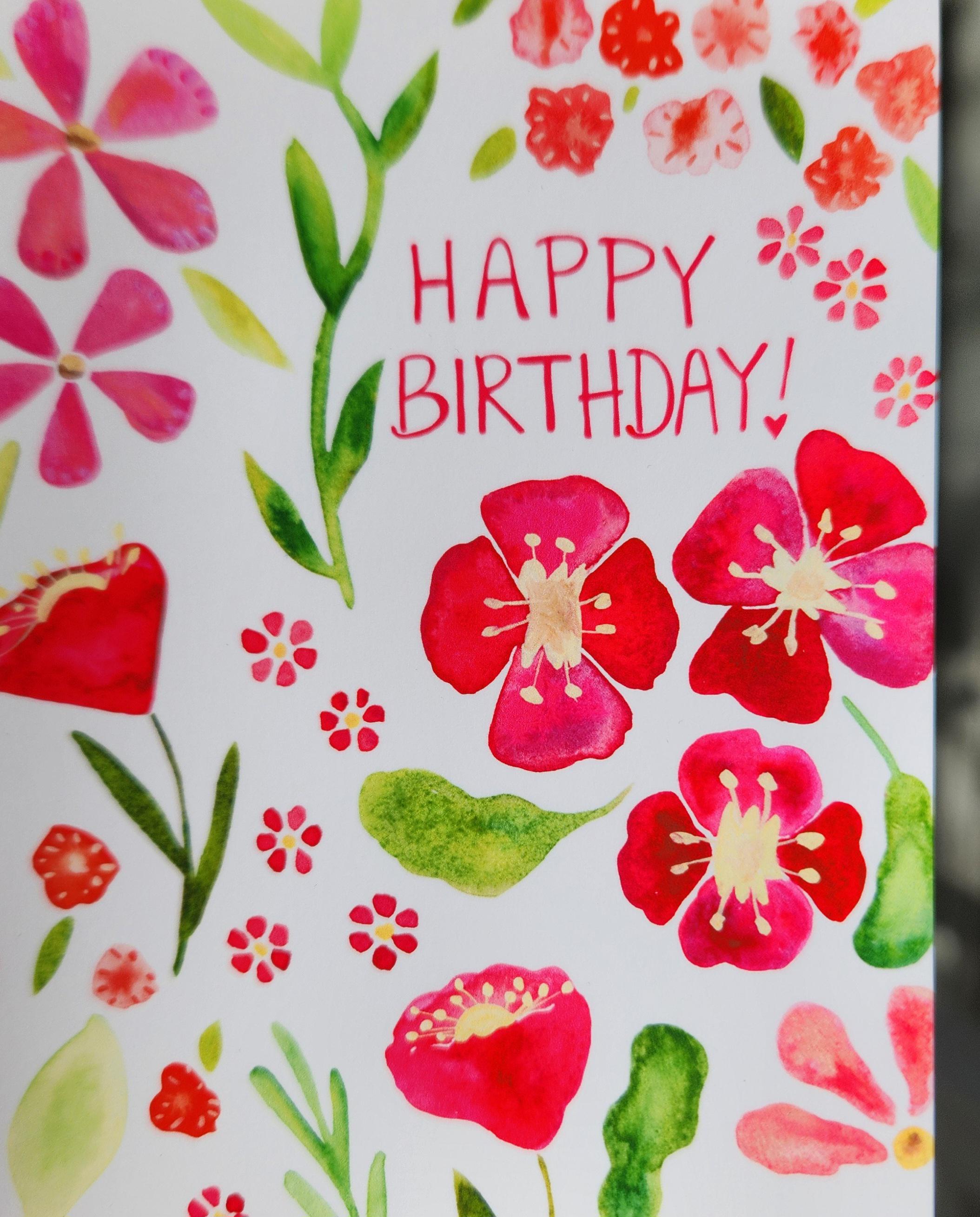 Pink Petal Bloom Floral Birthday Card, Watercolor Flower Bday Card - Etsy