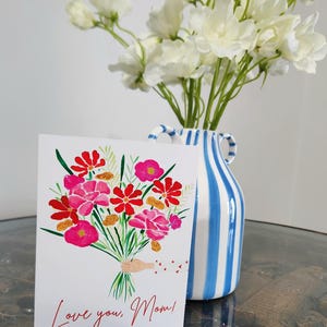 Love You Mom Watercolor Card Handmade Mother's Day Card Floral Flower ...