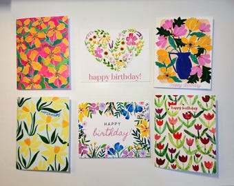 Blommigt födelsedagskortspaket med 6, blandade födelsedagskort, födelsedagskort till henne