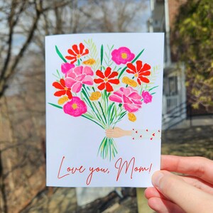 Love You Mom Watercolor Card Handmade Mother's Day Card Floral Flower ...
