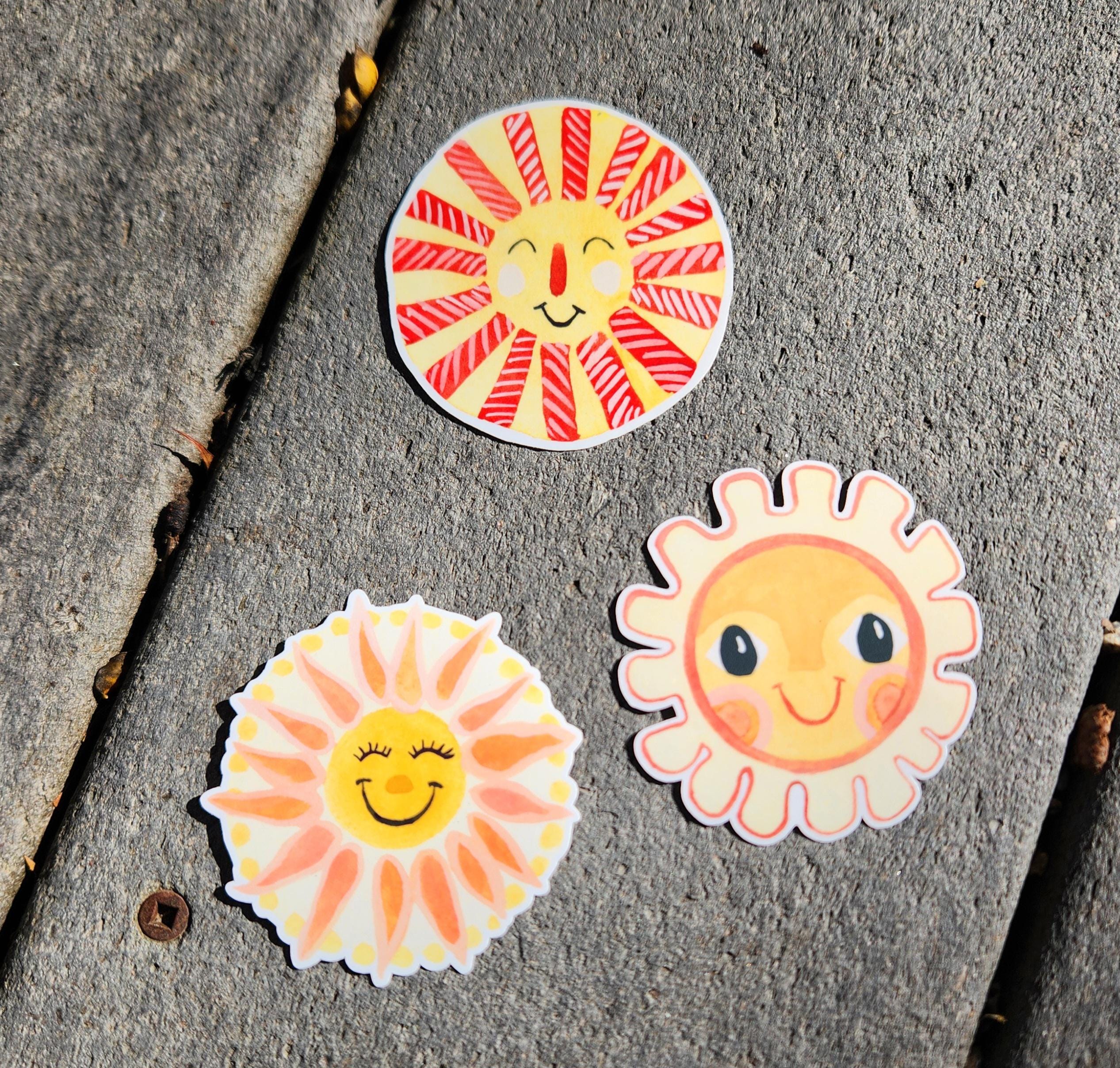 Sun Color Stickers Watercolor Smiling Sun Stickers Pack, Illustrated Sticker Set ...
