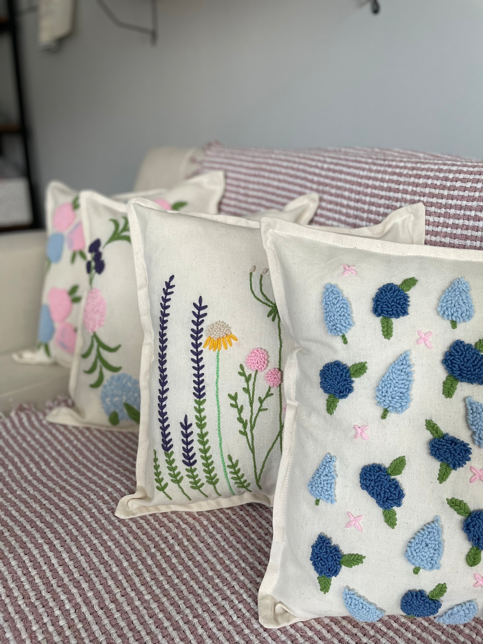 Floral Handmade Punch Needle Embroidery Pillow Cover Tufting Etsy