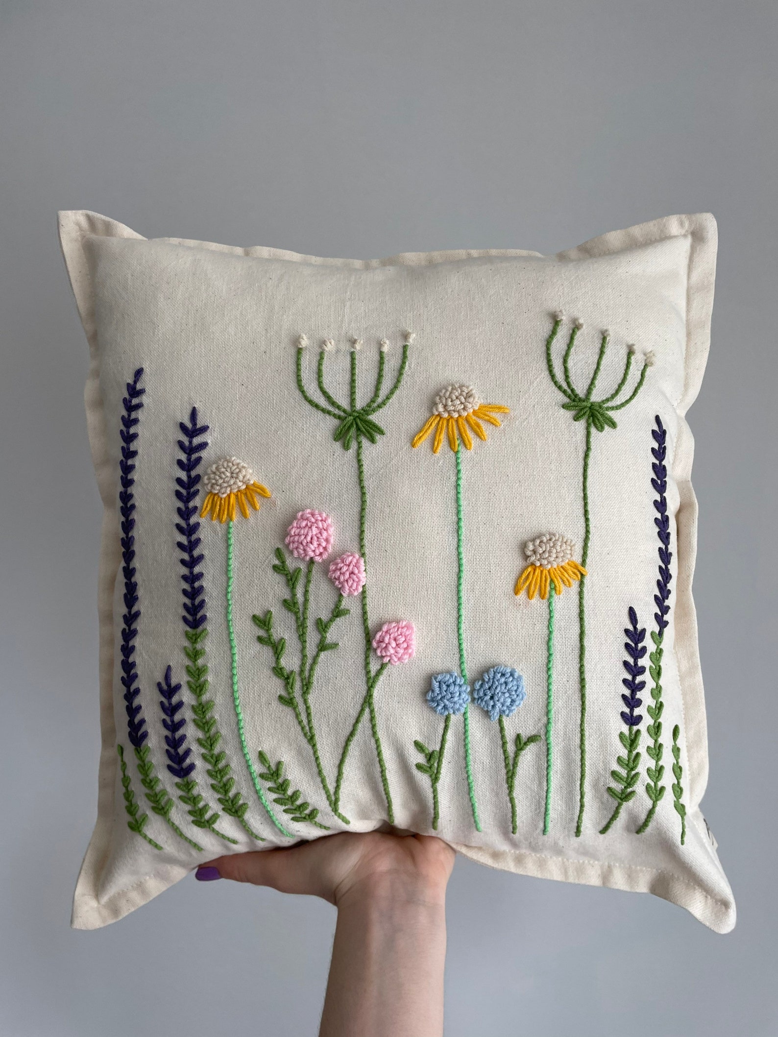 Wildflowers Handmade Punch Needle Embroidery Pillow Cover Etsy