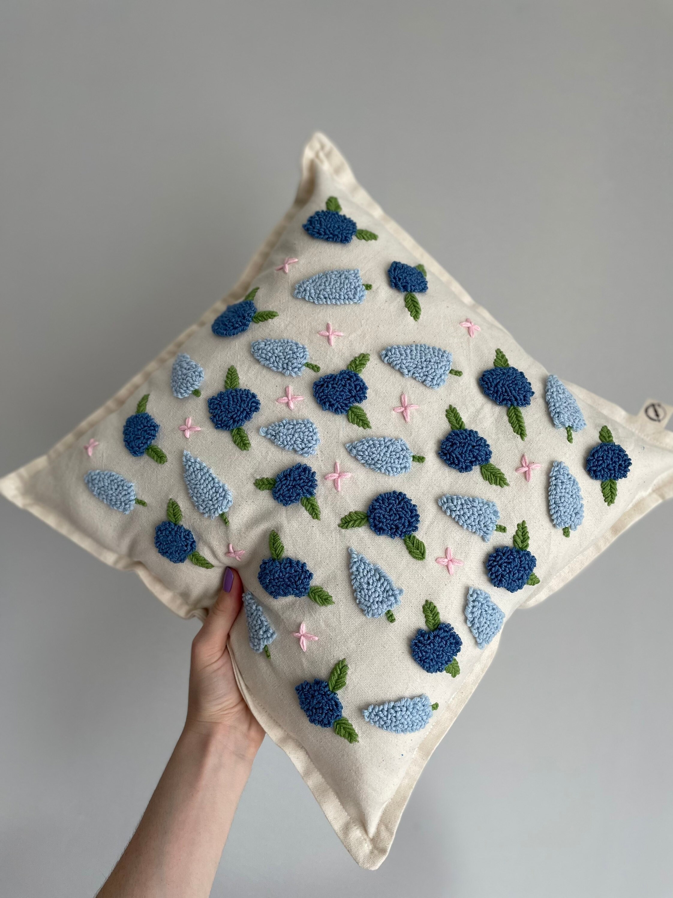 Floral Handmade Punch Needle Embroidery Pillow Cover Tufting Etsy