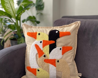 Punch Needle Embroidery Yellow Duck Pillow Cover , Hand Tufting Pillow, Pillow Case, Cushion Cover