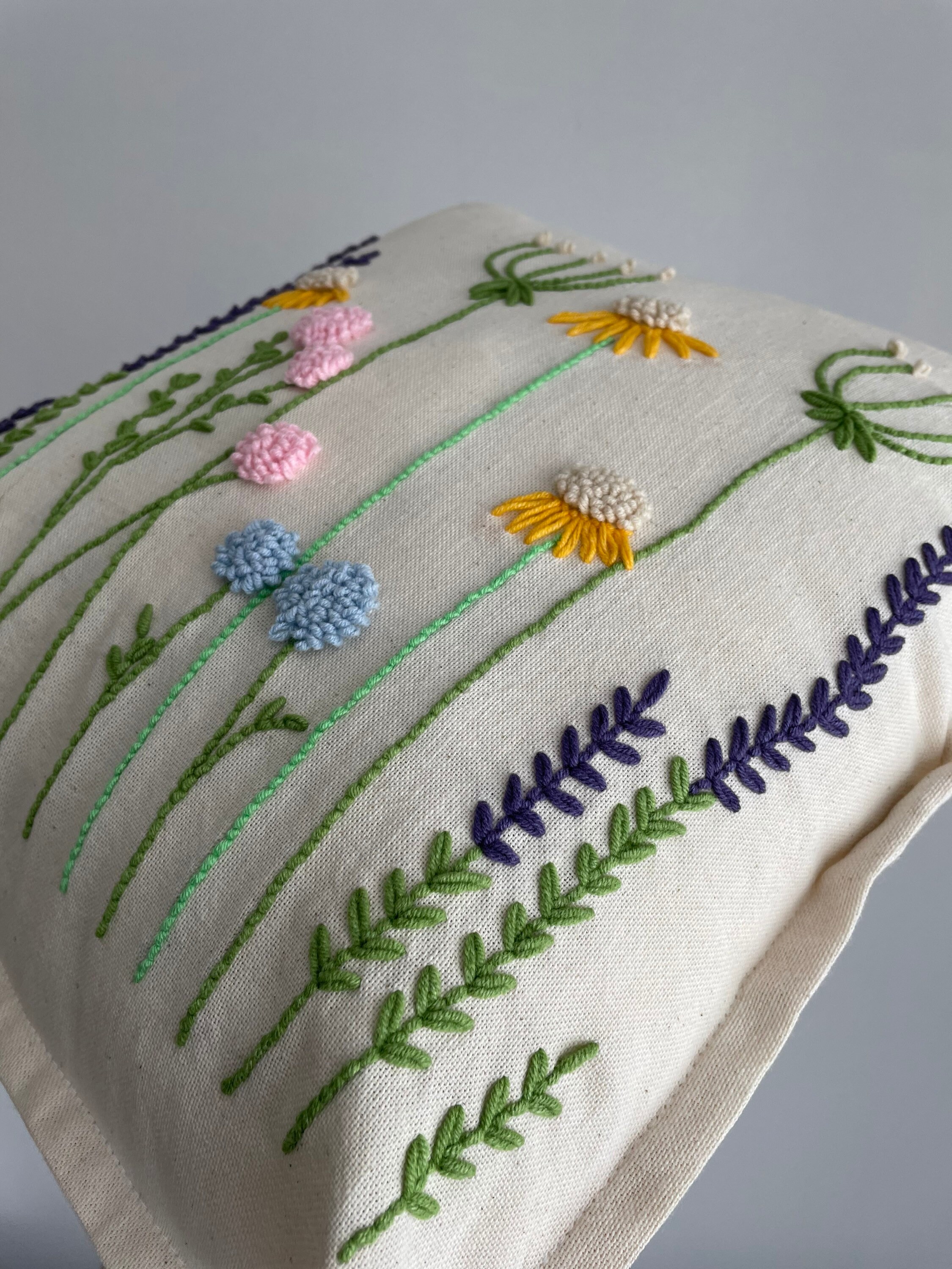 Wildflowers Handmade Punch Needle Embroidery Pillow Cover Etsy