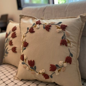 Handmade Punch Needle Embroidery Pillow Cover , Tufting Pillow, Punch Pillow, Pillow Case, Cushion Cover, Punchneedle image 3