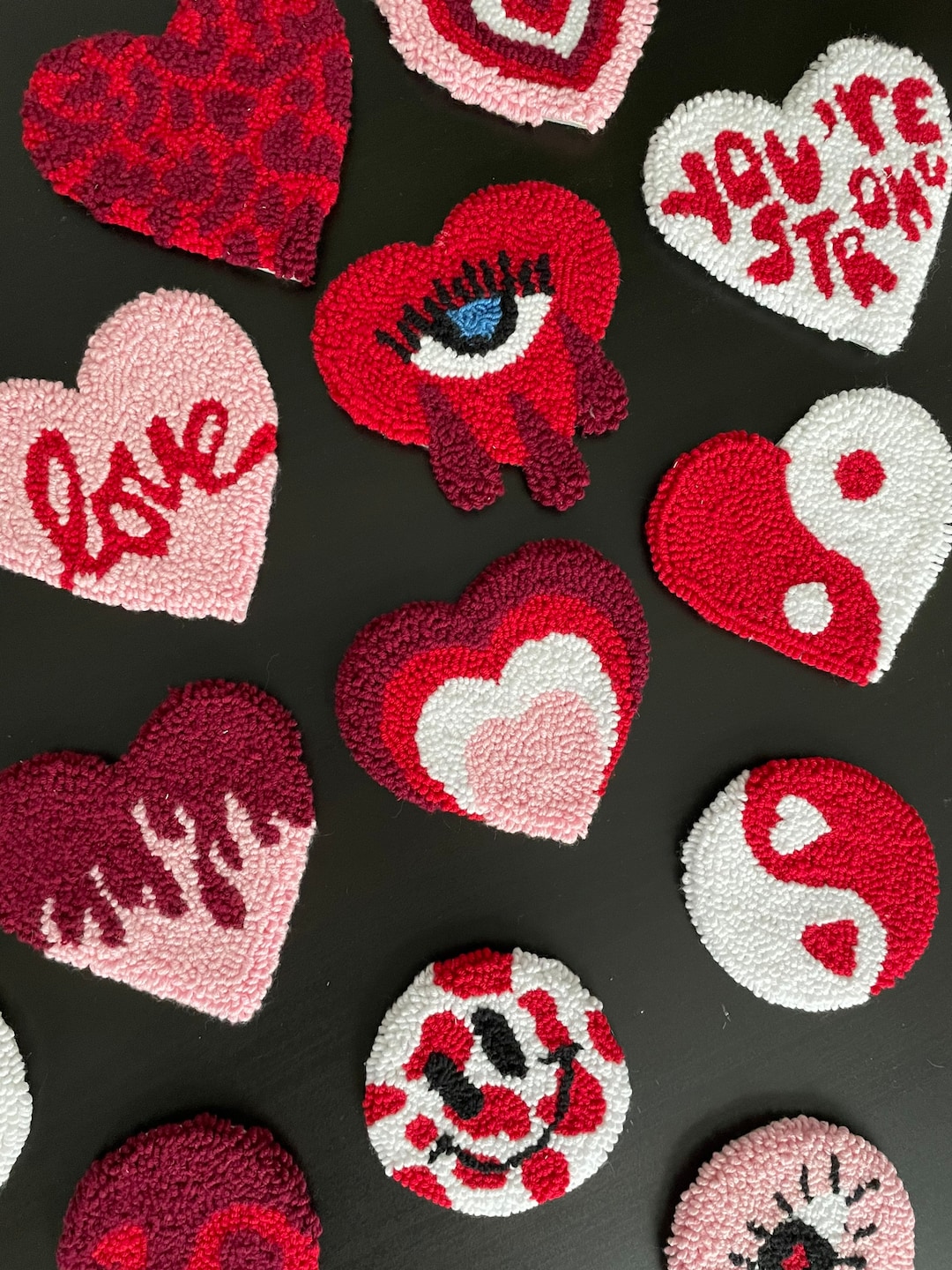 Valentine's Day Tufted Coaster: Yin Yang Heart Mug Rug - Etsy