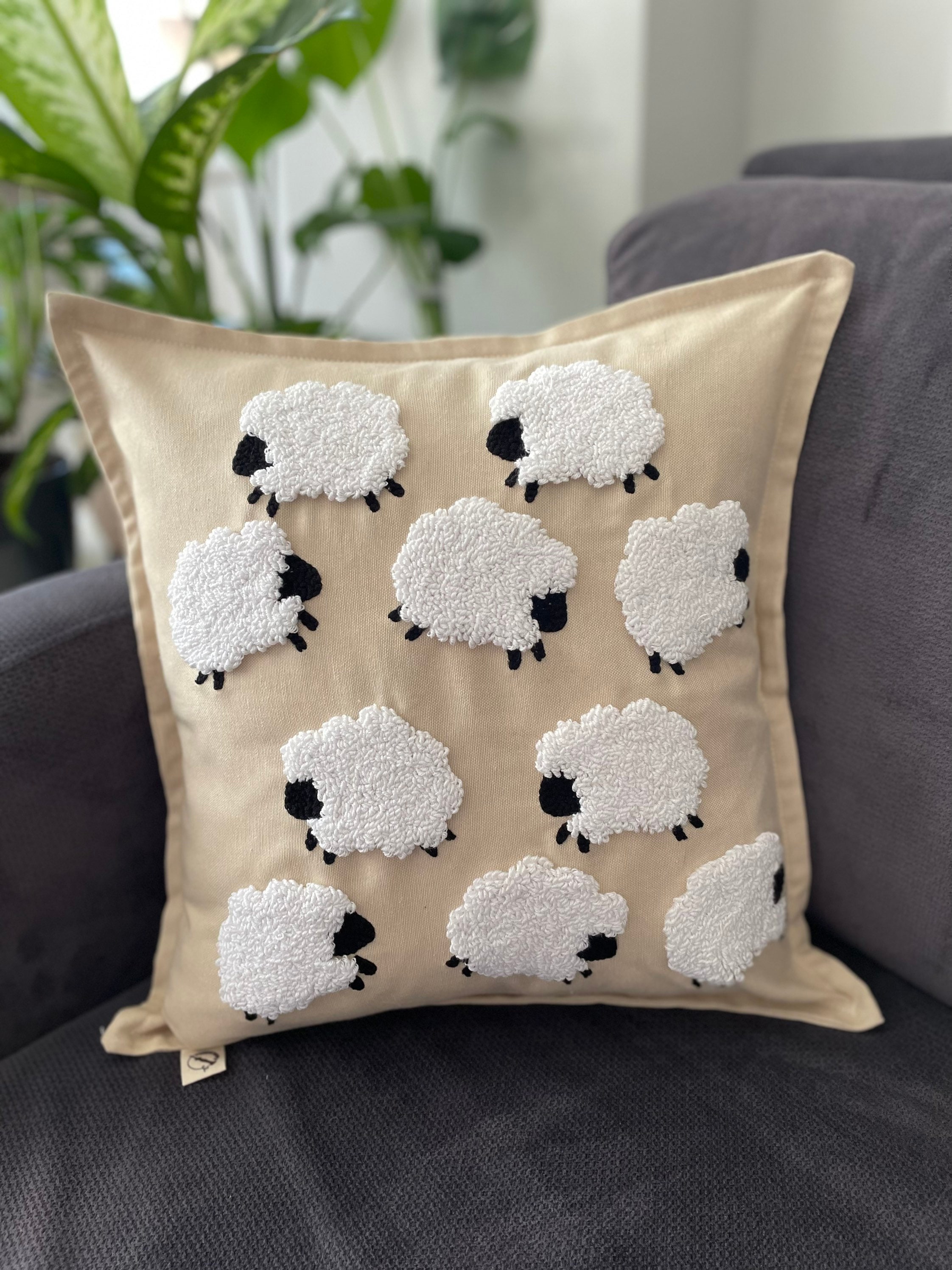 Sheep Standing Needlepoint Down Throw Pillow