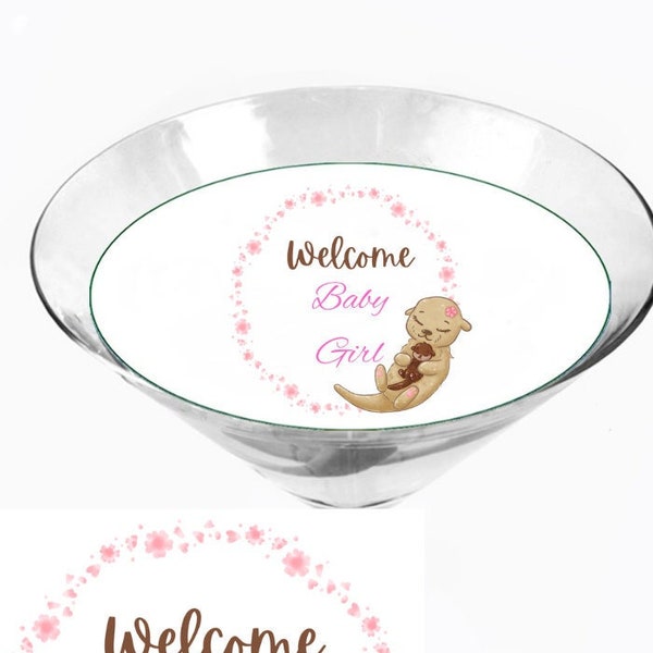 Baby Shower Girl Theme Edible Drink Cocktail Toppers Edible Image Beverage Float Personalized Baby Girl Otter Drink Toppers Martini Toppers