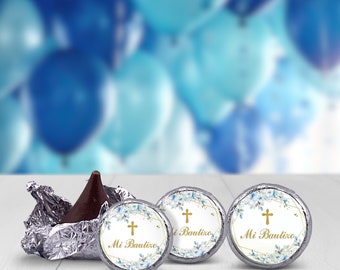 108 Mi Bautizo or Baptism Personalized Chocolate Kiss Candy Glossy Labels Stickers, For Goodie Bags Party Favors Add To Your Own Chocolates