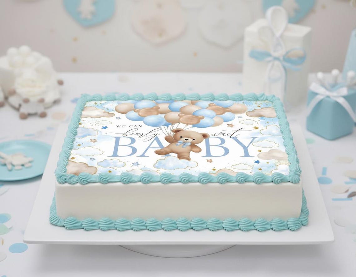 We Can Bearly Wait Edible Image Edible Balloon Bear Baby Shower Cake ...