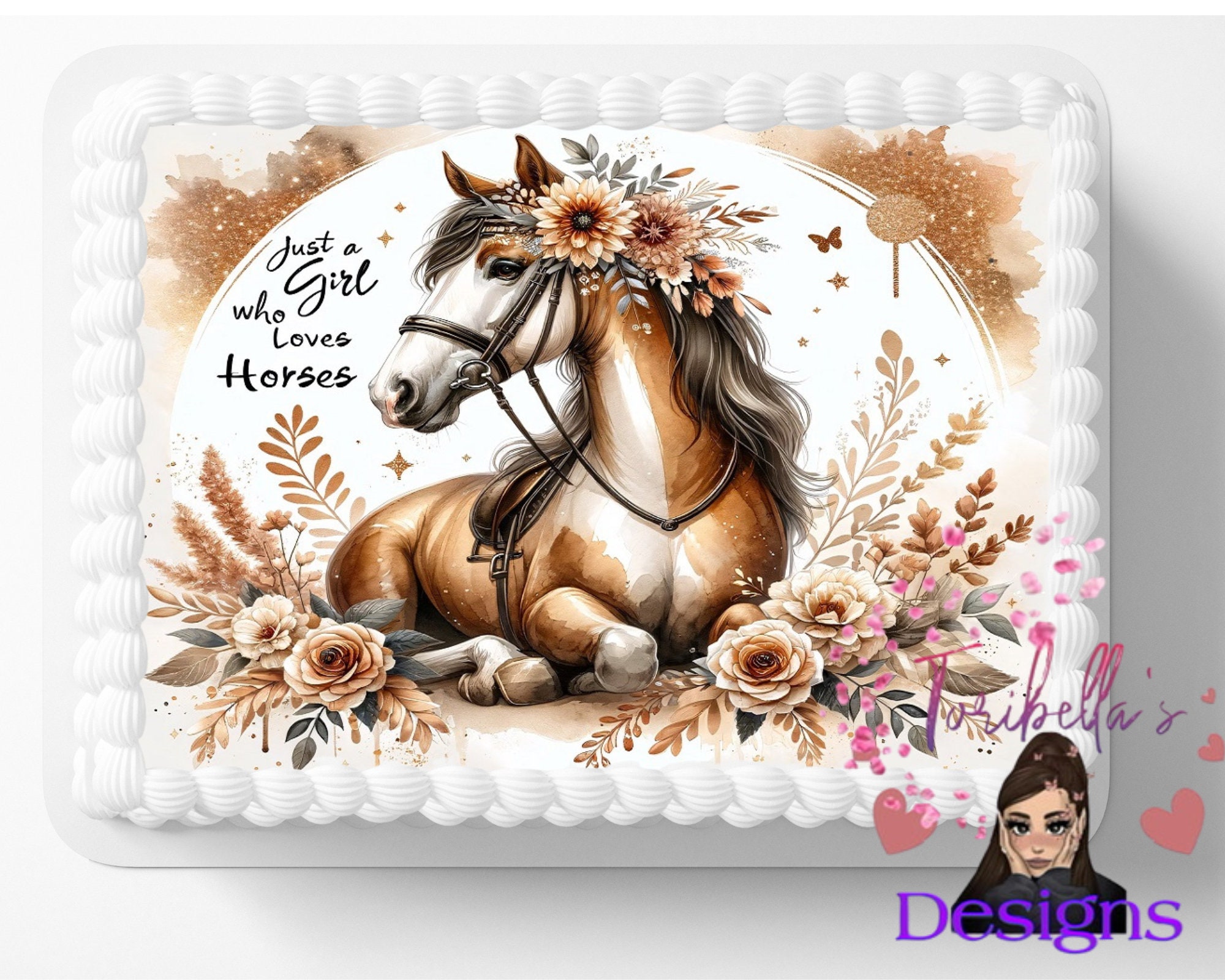 Just A Girl Who Loves Horses Edible Image Edible Personalized Birthday Party Cake Topper Frosting Sheet Customized Edible Sticker
