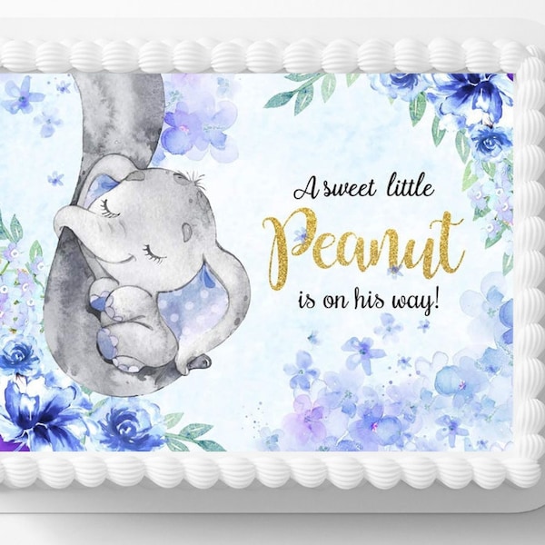 A Little Peanut Elephant Edible Image Edible Baby Shower Cake Topper Frosting Sheet Icing Paper Cake Decoration Edible Cake Sticker Decal